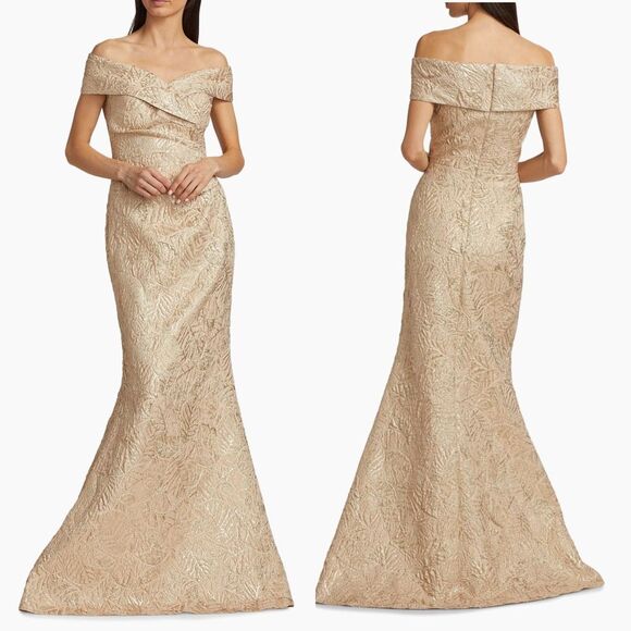 Teri Jon Dresses & Skirts - NWT Teri Jon by Rickie Freeman Metallic Jacquard Off-The-Shoulder Gown Size US8